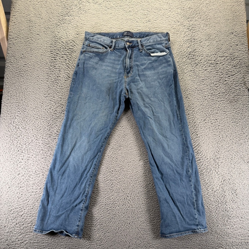 Gap Jeans Mens 34x30 Blue Cotton Denim Straight Relaxed Workwear Travel Stretch